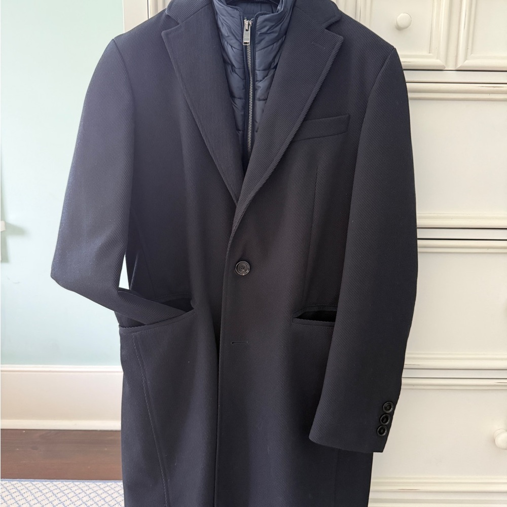 Hugo Boss NavyOvercoat with Quilted Inner Layer